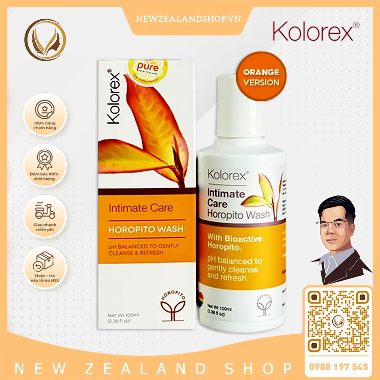 Dung dịch vệ sinh phụ nữ, nước rửa phụ khoa Kolorex Intimate Care Horopito Wash 100ml