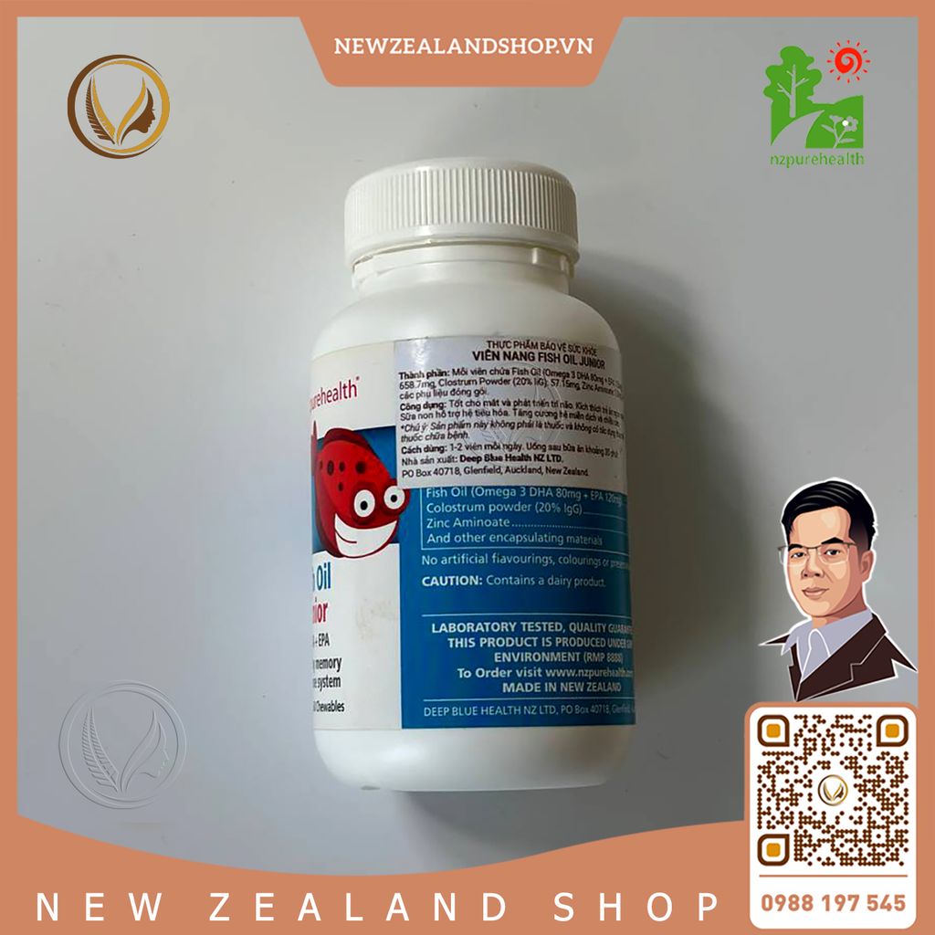 Viên uống dầu cá omega 3 cho trẻ em NZ Pure Health Fish Oil Junior 60 viên