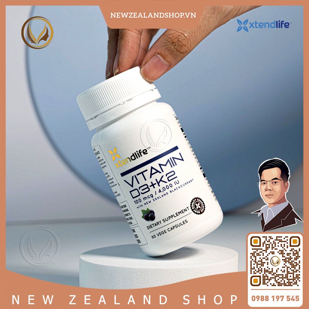 Viên uống bổ sung vitamin d3+k2 Xtend Life Vitamin D3 + K2 60 viên