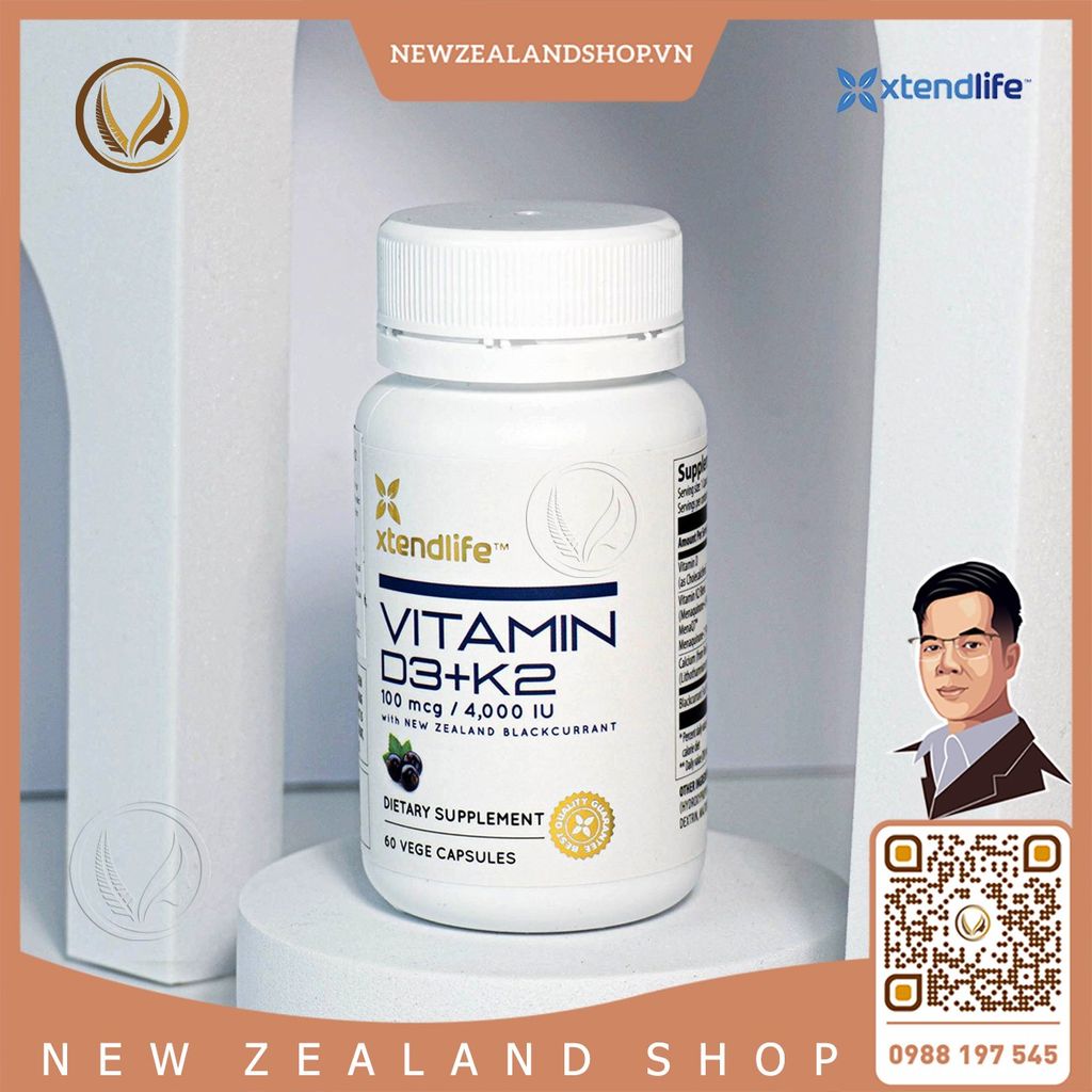 Viên uống bổ sung vitamin d3+k2 Xtend Life Vitamin D3 + K2 60 viên