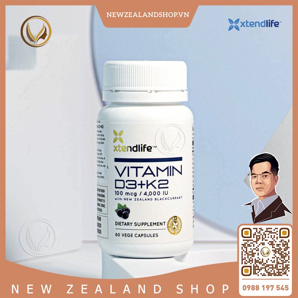 Viên uống bổ sung vitamin d3+k2 Xtend Life Vitamin D3 + K2 60 viên