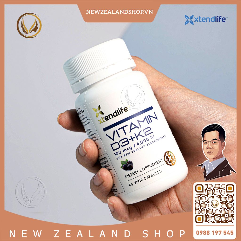Viên uống bổ sung vitamin d3+k2 Xtend Life Vitamin D3 + K2 60 viên