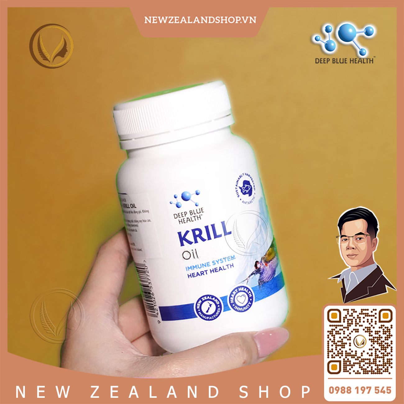 Viên uống dầu nhuyễn thể Deep Blue Health Krill Oil 60 viên