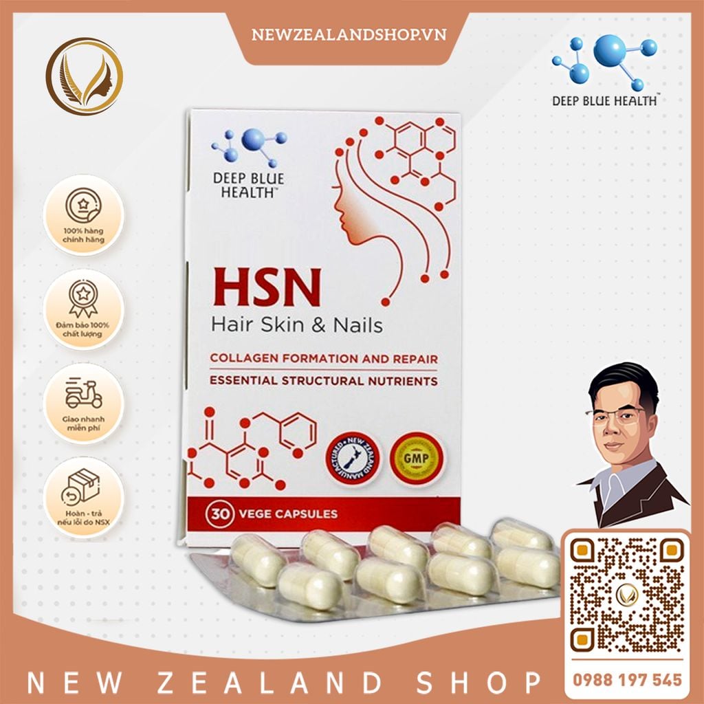 Viên uống ngăn rụng giúp mọc tóc, dưỡng móng, giảm mụn Deep Blue Health HSN Hair Skin & Nails 30 viên