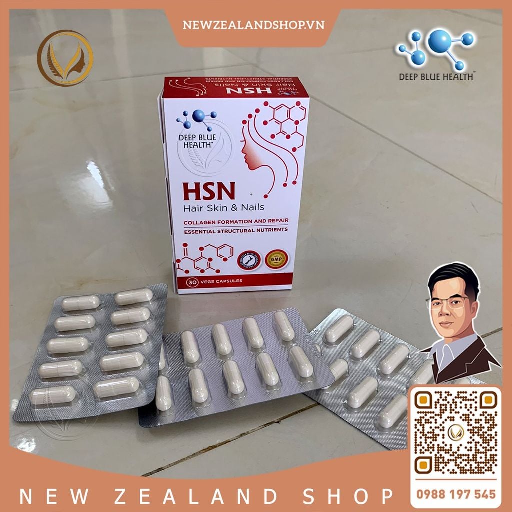 Viên uống ngăn rụng giúp mọc tóc, dưỡng móng, giảm mụn Deep Blue Health HSN Hair Skin & Nails 30 viên