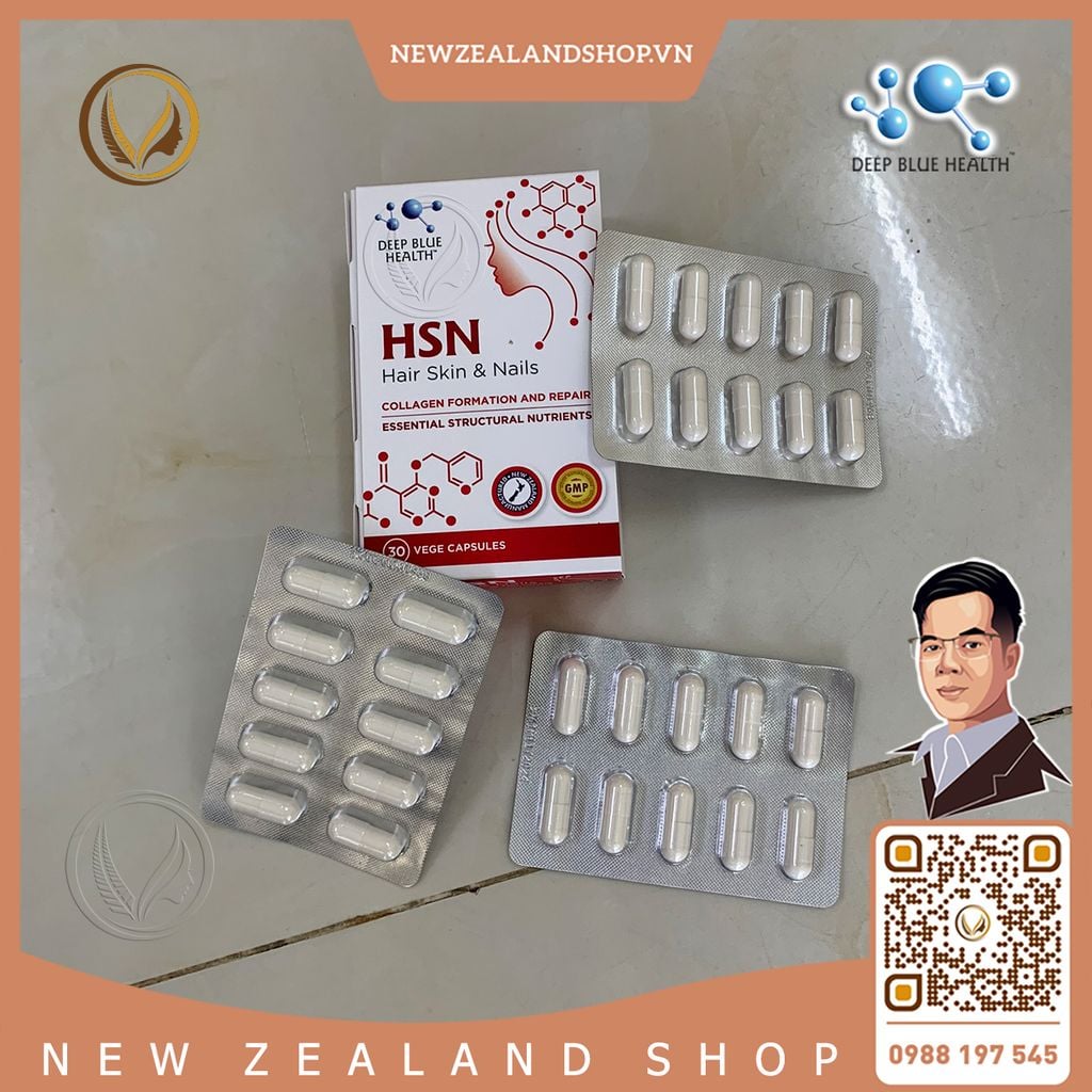 Viên uống ngăn rụng giúp mọc tóc, dưỡng móng, giảm mụn Deep Blue Health HSN Hair Skin & Nails 30 viên