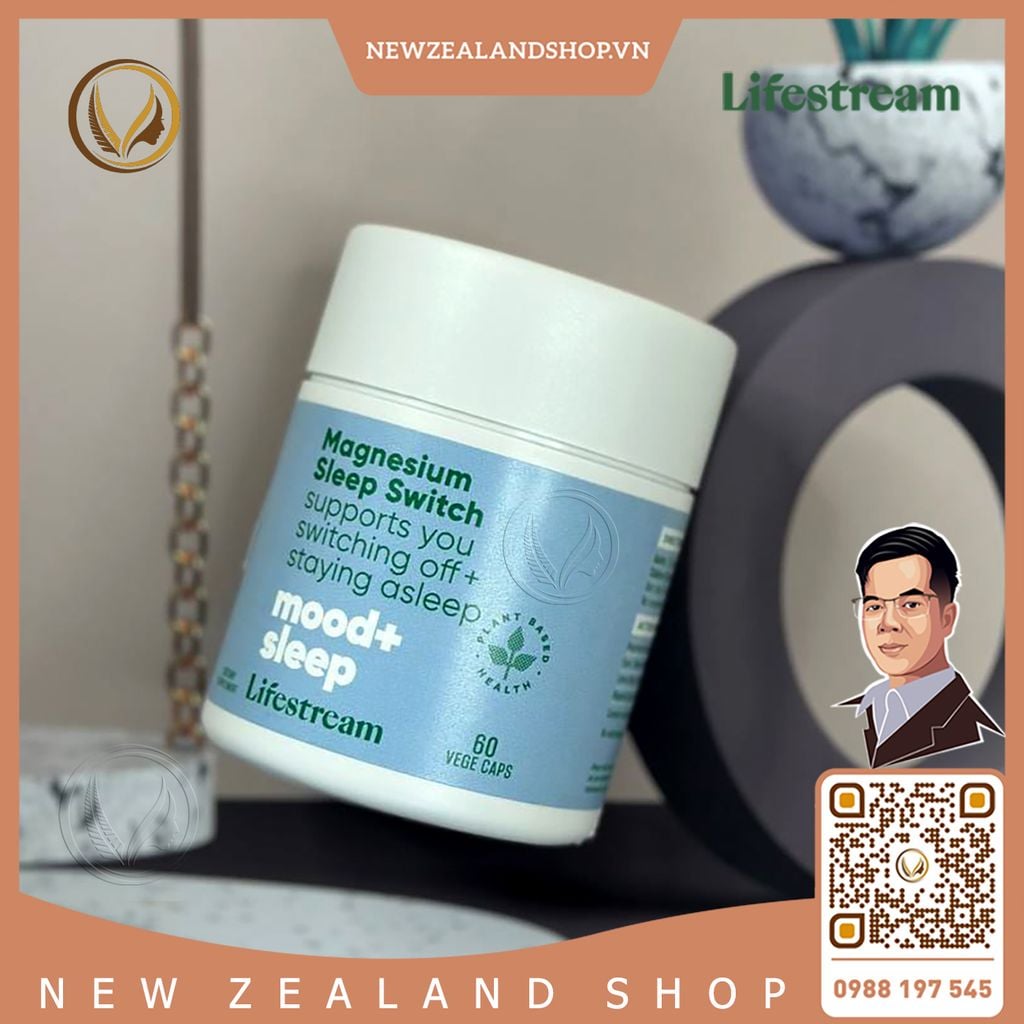 Viên uống hỗ trợ giấc ngủ ngon, giảm căng thẳng Lifestream Magnesium Sleep Switch 60 viên