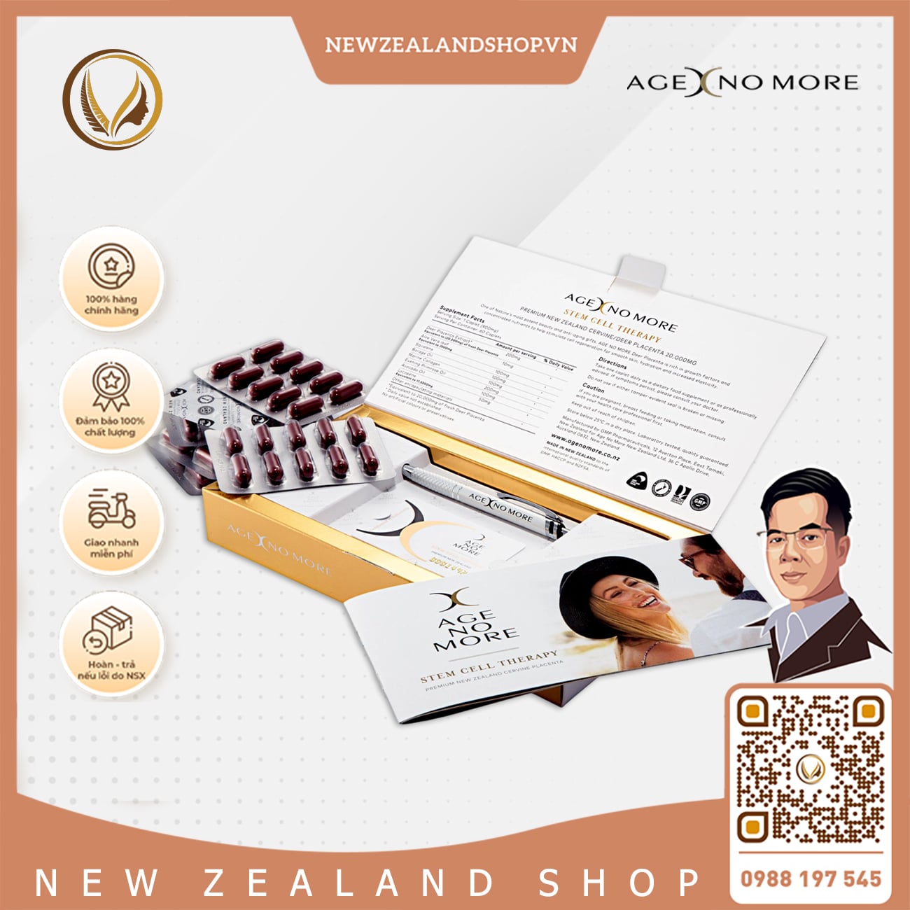 Viên uống tế bào gốc nhau thai hươu Age No More Cervine/ Deer Placenta 20.000MG 60 viên