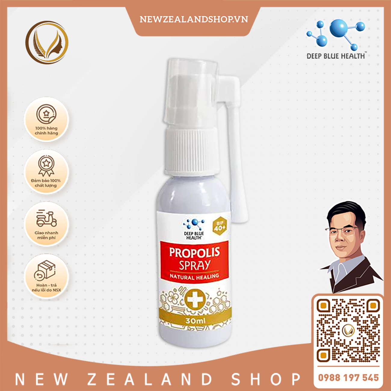 Xịt họng keo ong giảm ho, đau rát họng Deep Blue Health Propolis Spray Plus (BIF 40+) 30ml