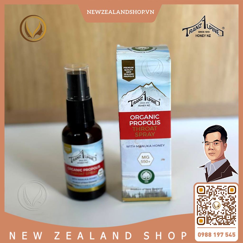 Xịt họng keo ong Manuka MGO650+ TranzAlpine Organic Propolis Throat Spray 30ml