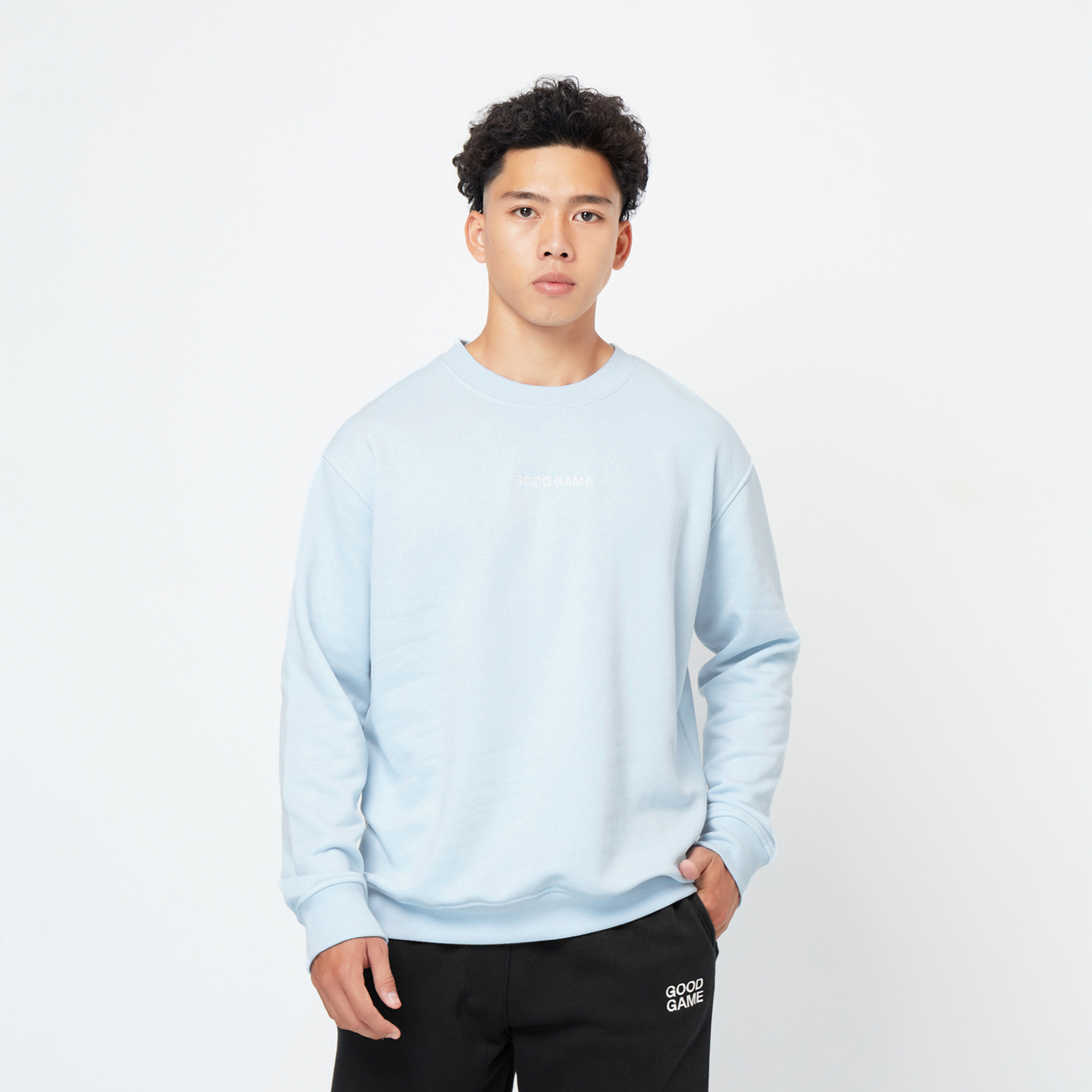  Áo tay dài nỉ bông Sweater Typo (Xanh Baby) 