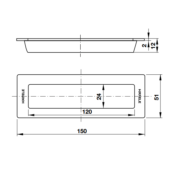 Tay nắm âm Hafele màu inox mờ 150 x 51mm 489.72.132