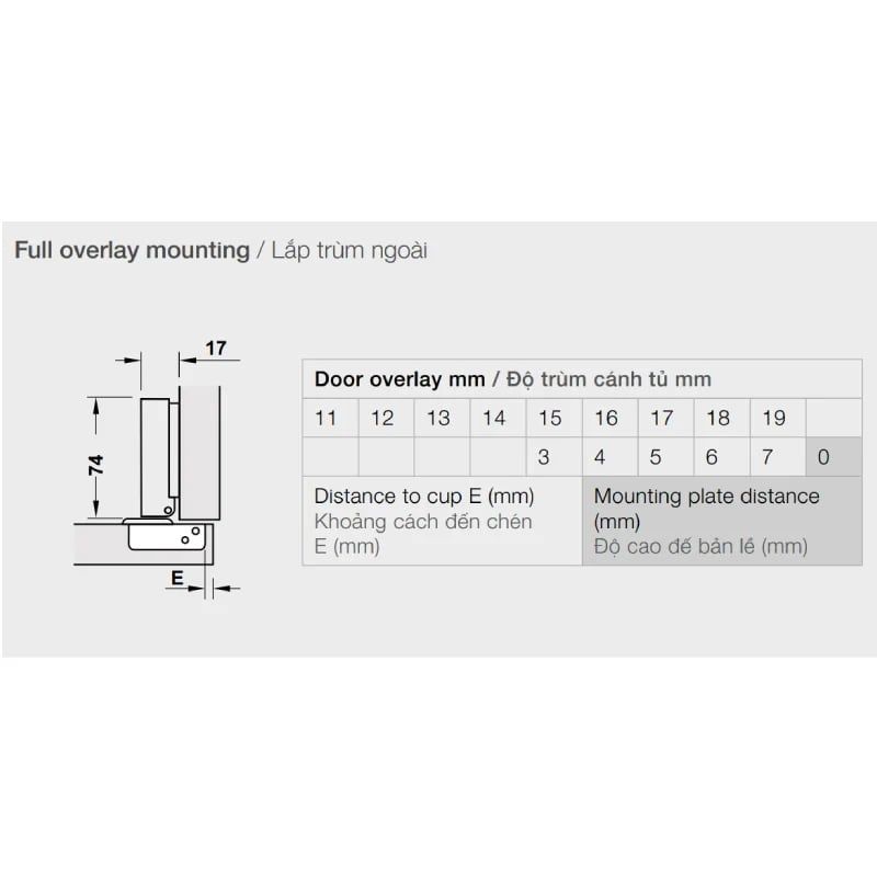 Bản lề giảm chấn inox 304 Hafele - Trùm ngoài 483.01.720