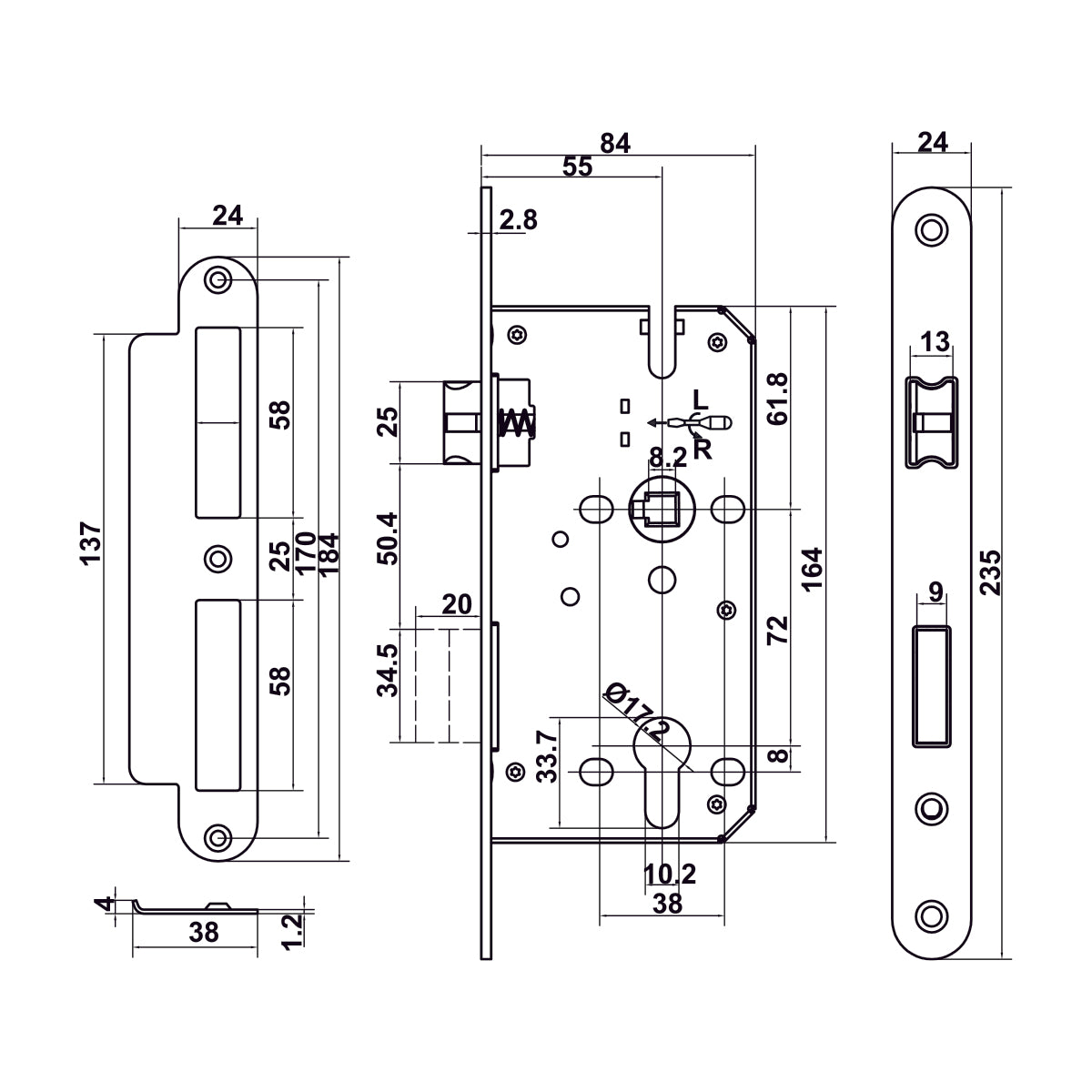 Bộ tay nắm cửa WC Hafele (không chìa) xám ghi 499.63.606