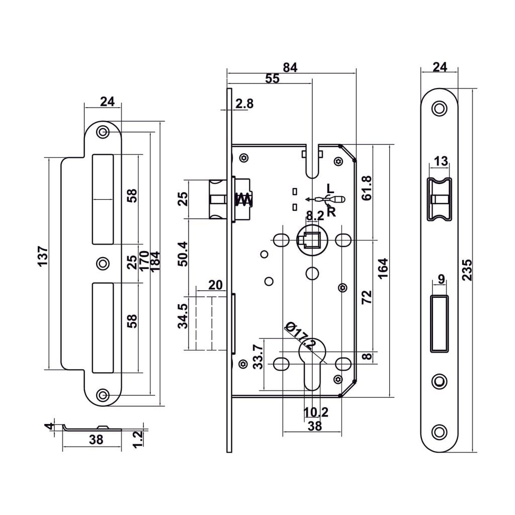 Bộ tay nắm cửa WC Hafele (không chìa) đen mờ 499.63.605