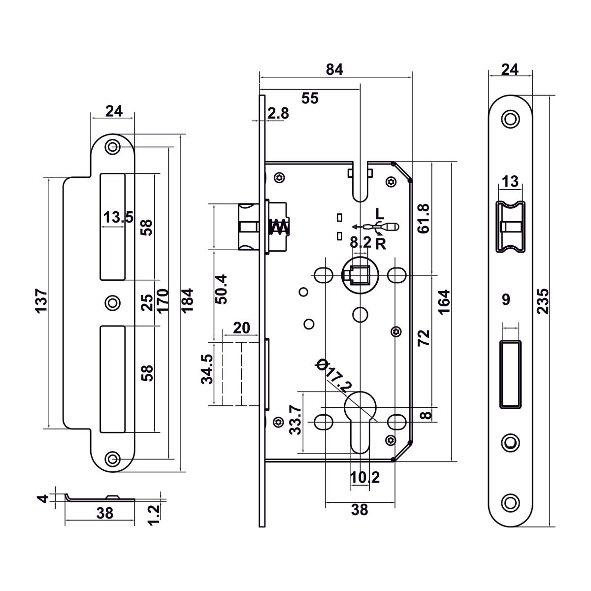 bản vẽ kỹ thuật Bộ tay nắm cửa WC Hafele (không chìa) đồng bóng 499.63.615