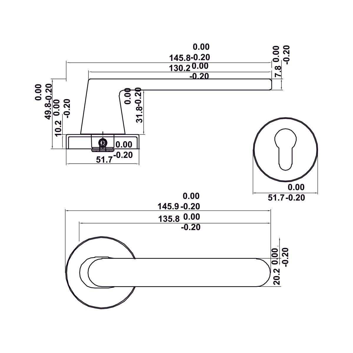 bản vẽ kỹ thuật Bộ tay nắm cửa WC Hafele (không chìa) đồng bóng 499.63.615
