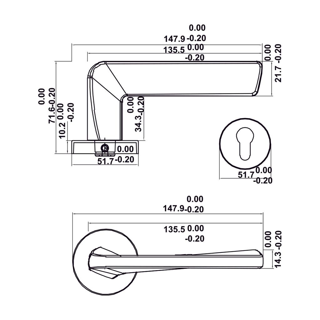 Bộ tay nắm cửa WC Hafele (không chìa) đồng bóng 499.63.631