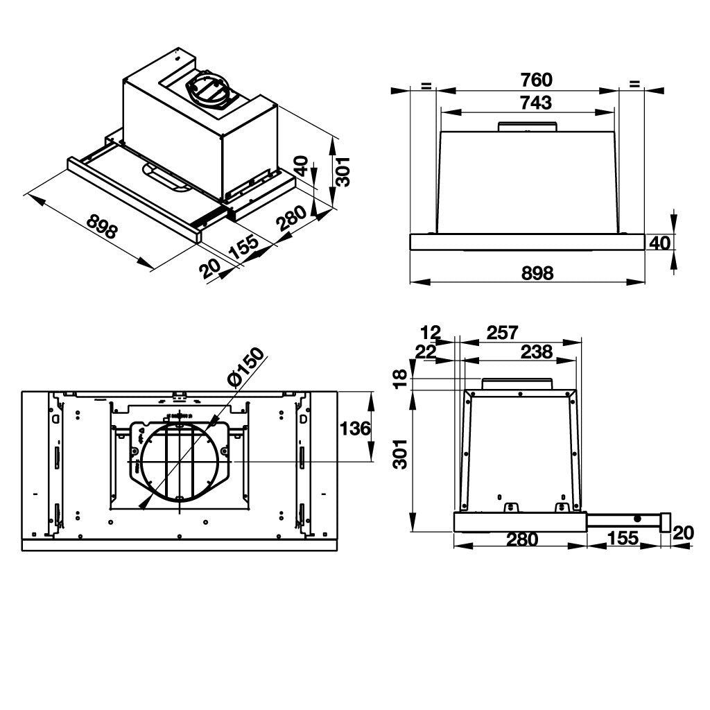 Máy hút mùi âm tủ Hafele 90cm HH-TG90E 539.81.075