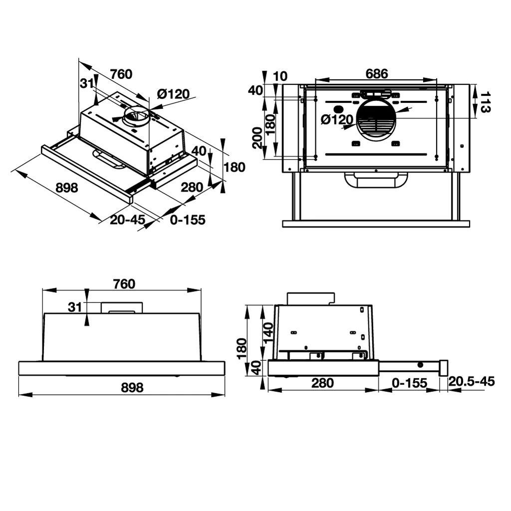 Máy hút mùi Hafele âm tủ 90cm HH-TI90D 539.81.085