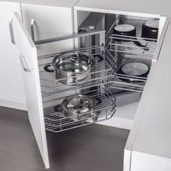 Kệ góc liên hoàn Hafele Inox 304 Mở trái 548.21.012
