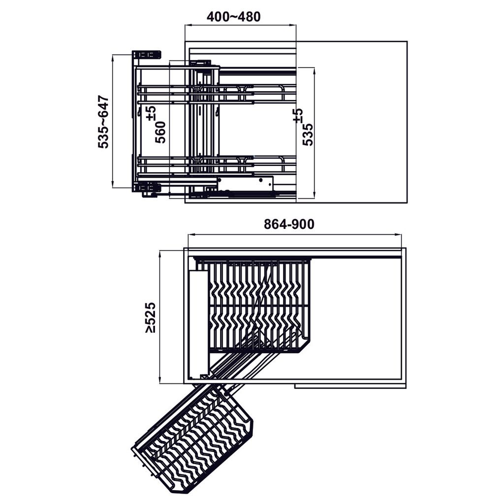 Kệ góc liên hoàn Hafele Inox 304 Mở trái 548.21.032