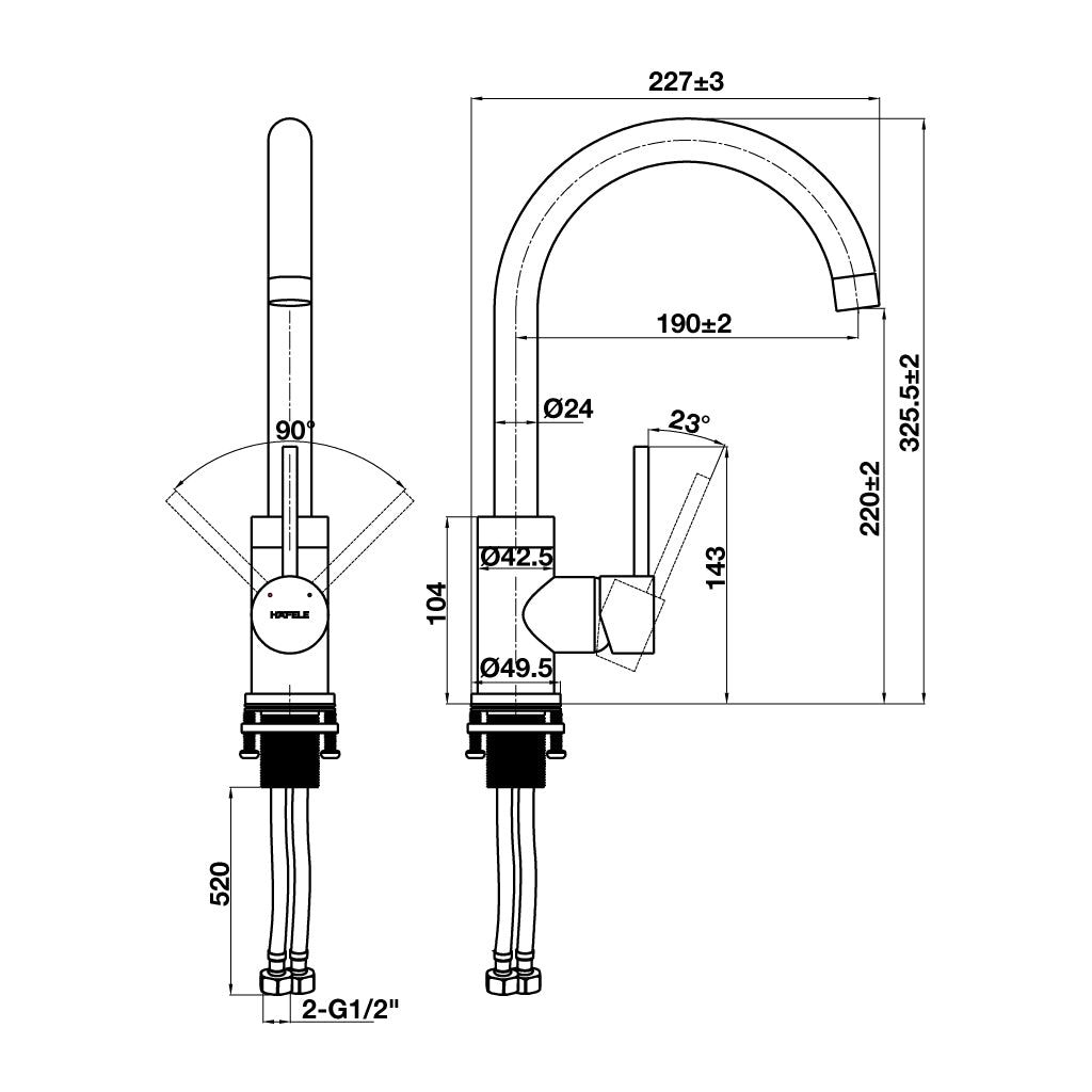 Vòi bếp Hafele HT21-CH1F220C Màu xám 577.56.500