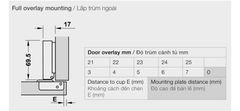 Bản lề giảm chấn Hafele cho gỗ dày 25mm Trùm ngoài 308.03.003