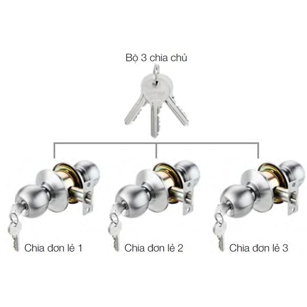 Bộ khóa 3 ổ khóa tròn và chìa chủ Hafele 489.93.252