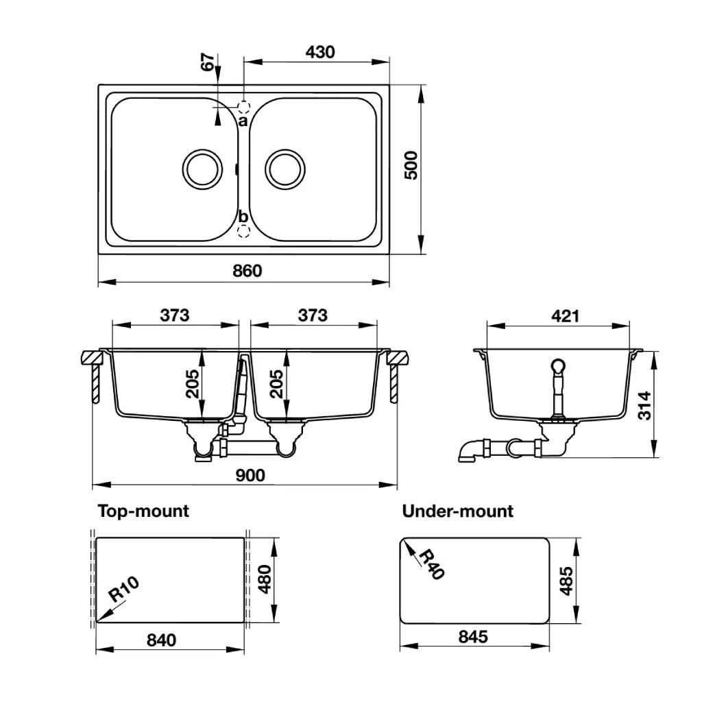 Chậu đá Hafele 860mm HS19-GEN2R90 570.35.380 màu đen