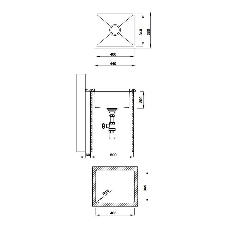 Chậu Inox Hafele 440mm HS20-SSN1S50 567.20.227