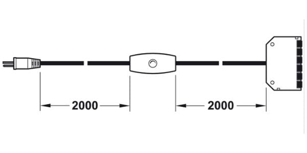 Dây dẫn điện với công tắc chạm dimmer và bộ chia 6 cổng, 12V 833.74.709