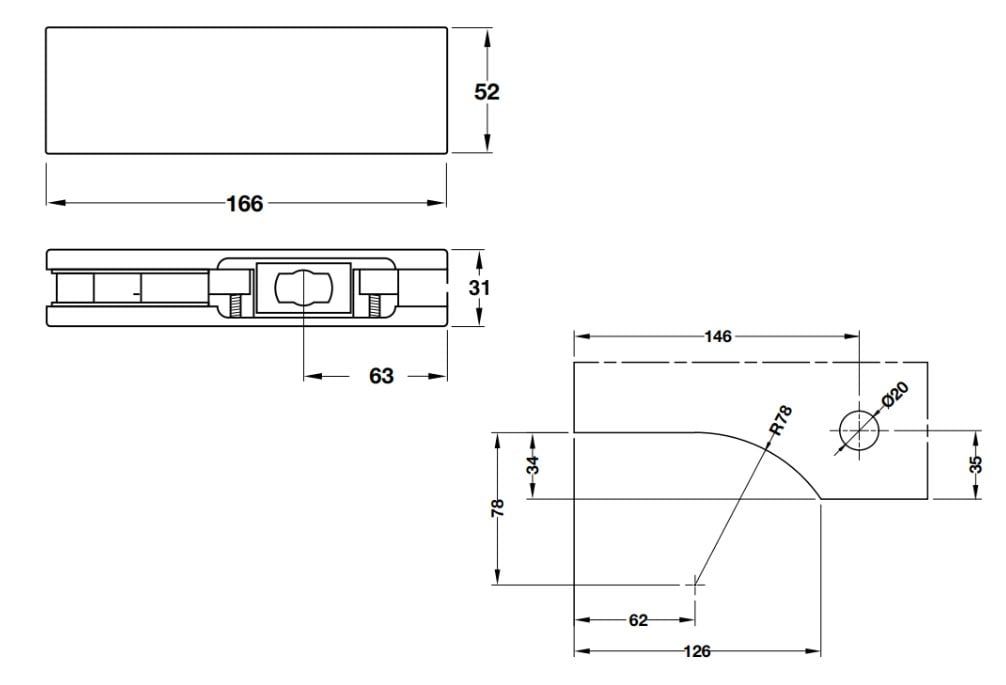Kẹp kính dưới Hafele inox mờ 981.50.010