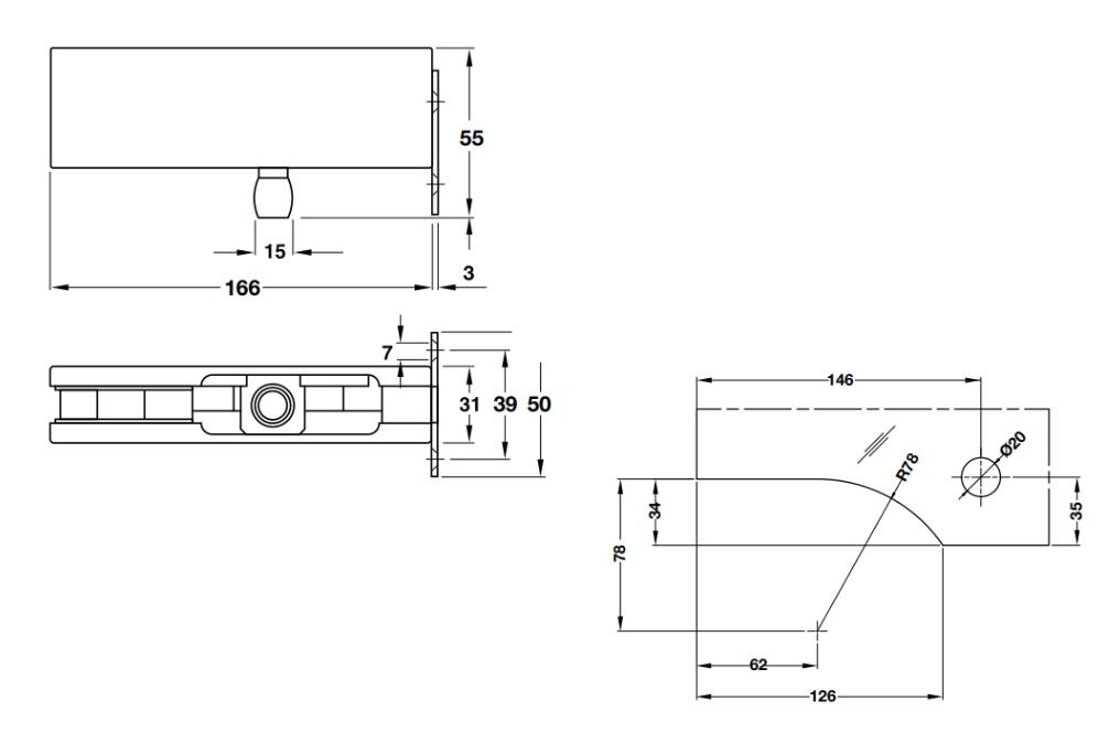Kẹp kính trên khung gắn tường inox bóng 981.00.666