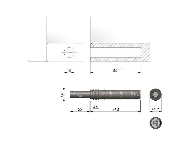 Nêm nhấn mở Hafele - Màu xám - Loại ngắn - Đầu cao su 356.12.513