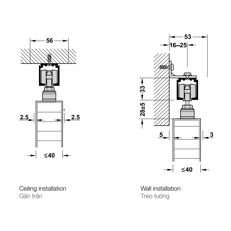 Bộ phụ kiện cửa lùa Hafele 120P 940.82.252