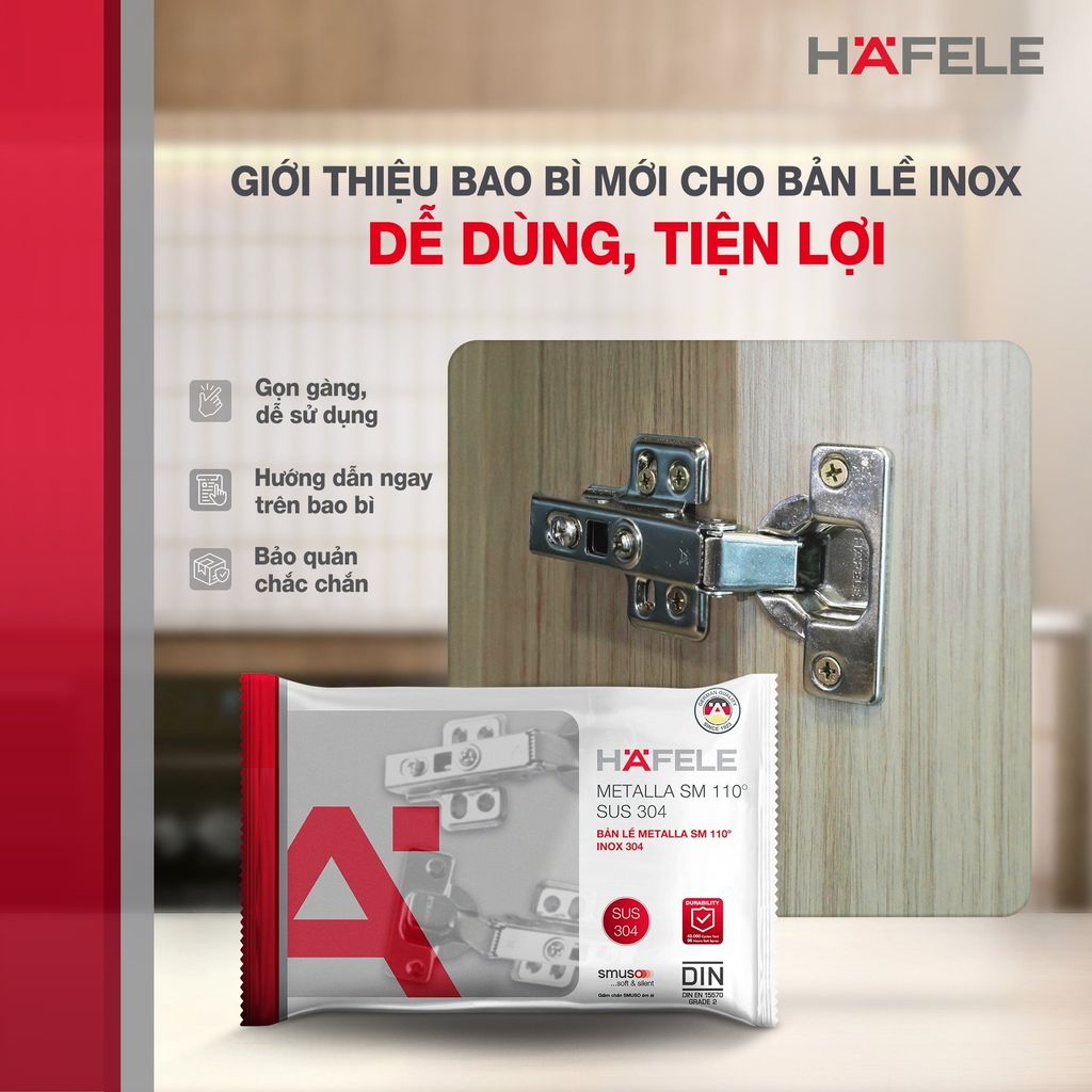 Bản lề Hafele Inox 304 giảm chấn - Lọt lòng 315.07.115