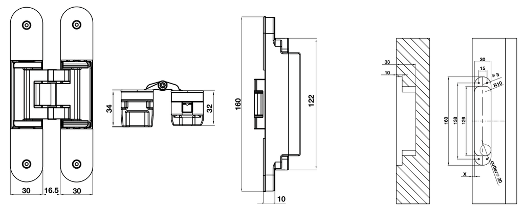 Bản lề âm Hafele màu đen ≤120kg/2 cái 927.03.093