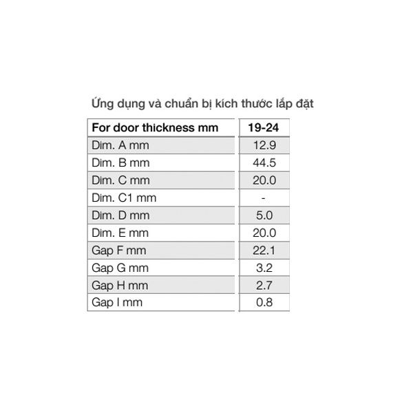 Bản lề âm Hafele cho cửa dày 19-24mm 341.07.727