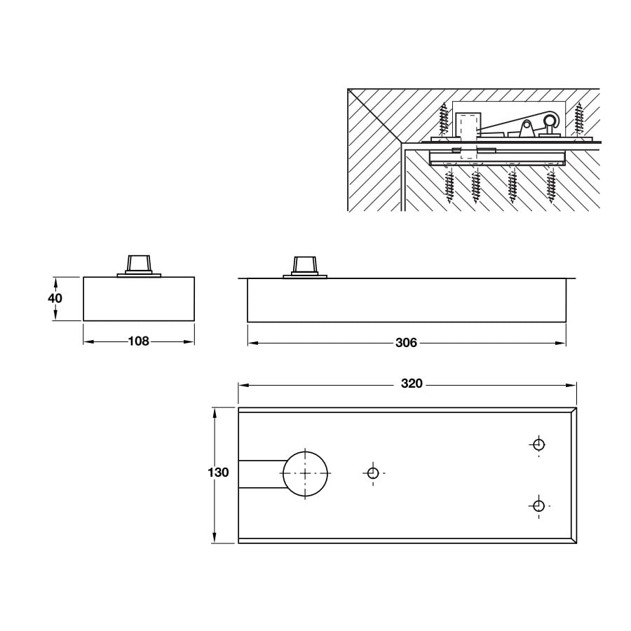 bản vẽ kỹ thuật Bản lề sàn Hafele 120kg 932.79.040
