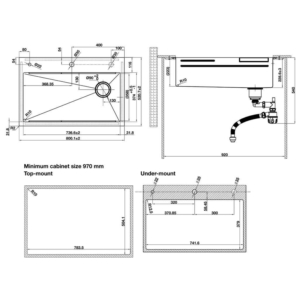 Chậu rửa chén Hafele 800mm HS25-SSN1S-8052 màu Đen 567.24.489