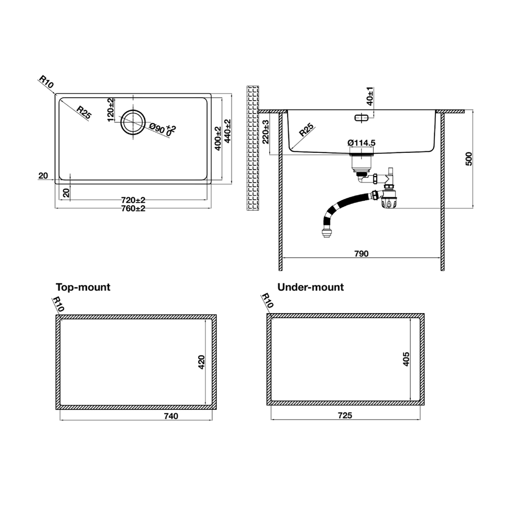 Chậu rửa chén Hafele 760mm HS25-SSN1S-760 màu Đen 567.24.483