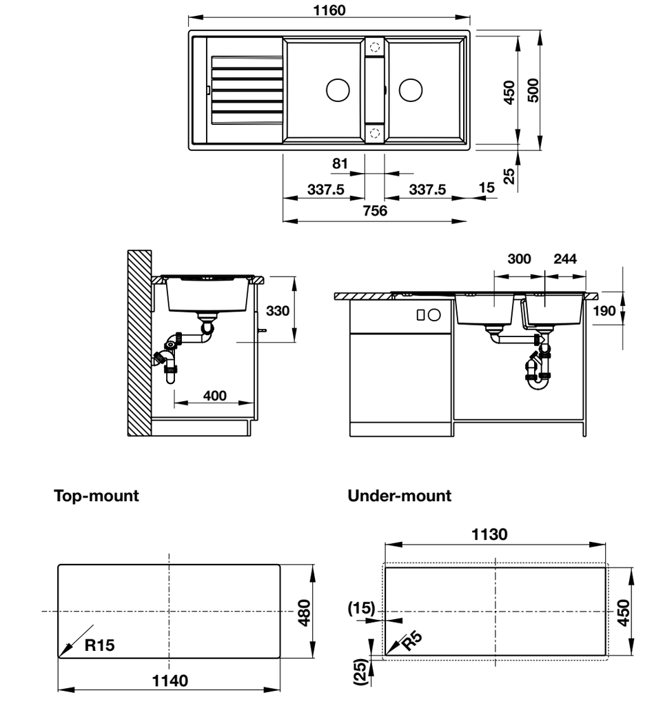 Chậu đá Blanco 1160mm màu vàng nhạt 565.76.659
