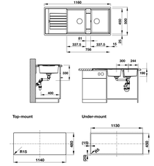 Chậu đá Blanco 1160mm màu vàng nhạt 565.76.659
