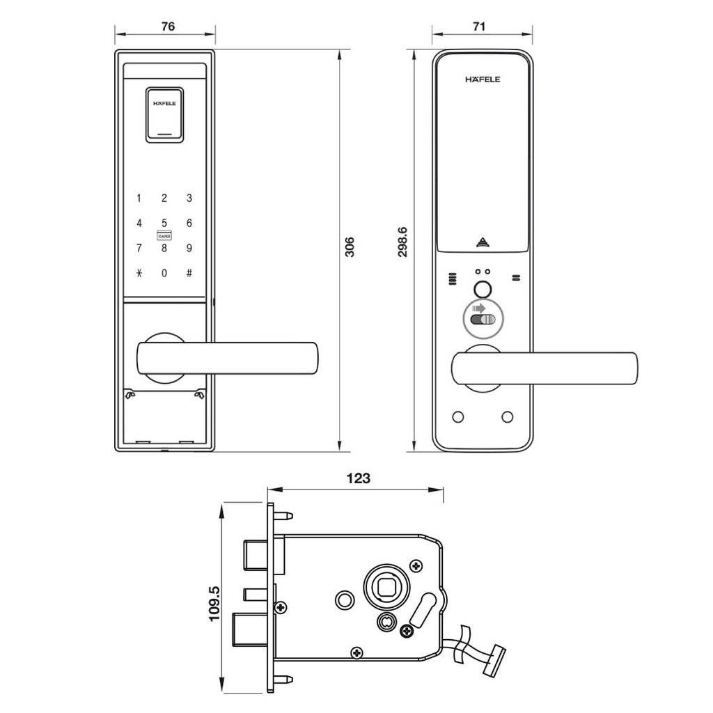 Khóa điện tử vân tay Hafele EL9000-TCS Màu vàng 912.05.376