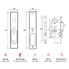Khóa điện tử Vân tay Hafele PP8100 màu Đồng bóng 912.20.261