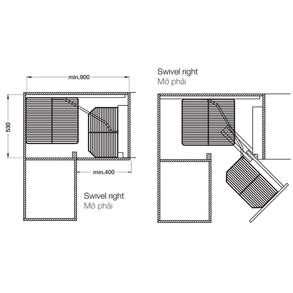 Kệ góc liên hoàn Hafele Inox 304 Mở phải 548.21.002