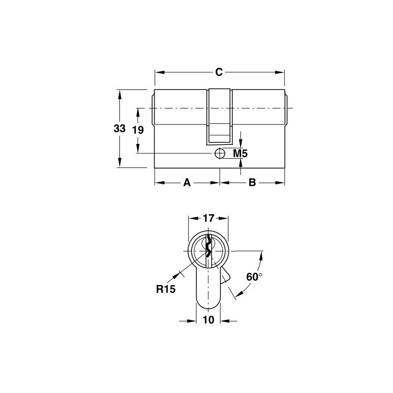 Ruột khóa Hafele hai đầu chìa dài 71mm 916.63.904