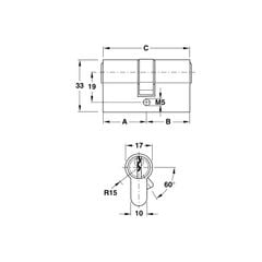 Ruột khóa Hafele hai đầu chìa dài 71mm 916.63.904