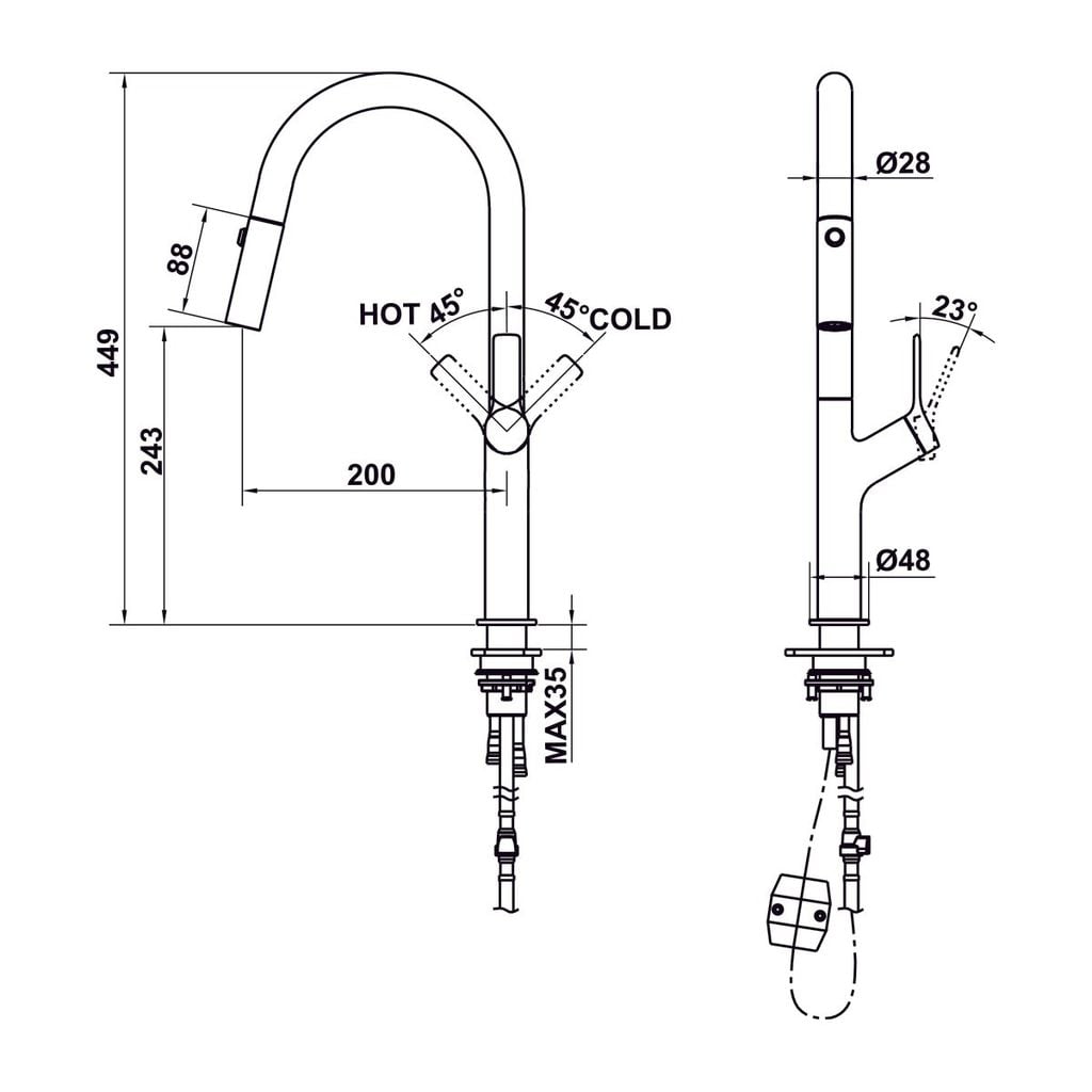 Vòi rửa chén Hafele HT25-SH1F449 Chrome mờ 570.85.045